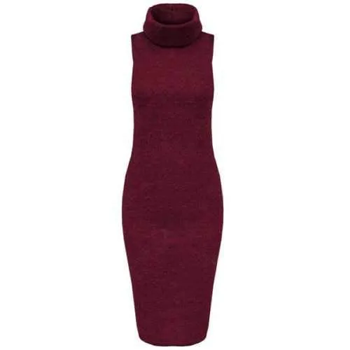 Charming Turtleneck Sleeveless Solid Color Bodycon Women's Dress - Wine Red M