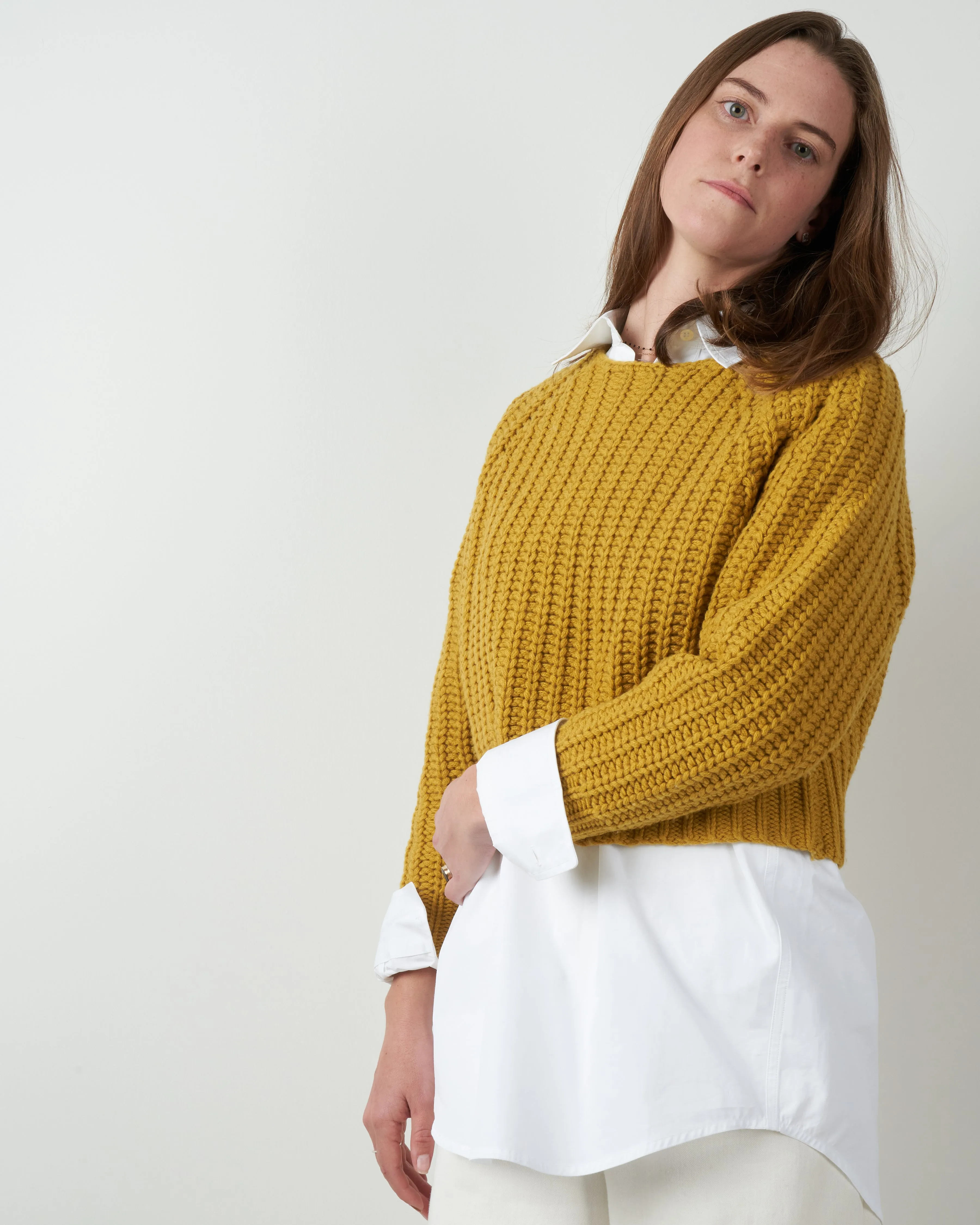 chunky cropped sweater - mustard