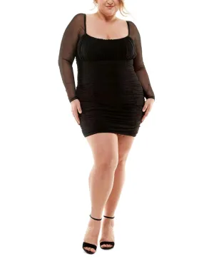 City Studios Trendy Plus Size Emma Ruched Lace-Up Dress 6226AJ5PD1 Black 14W