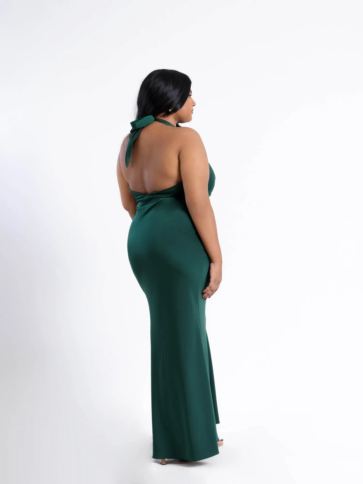 Contrast Flower Detailed V Neck Satin Maxi Dress