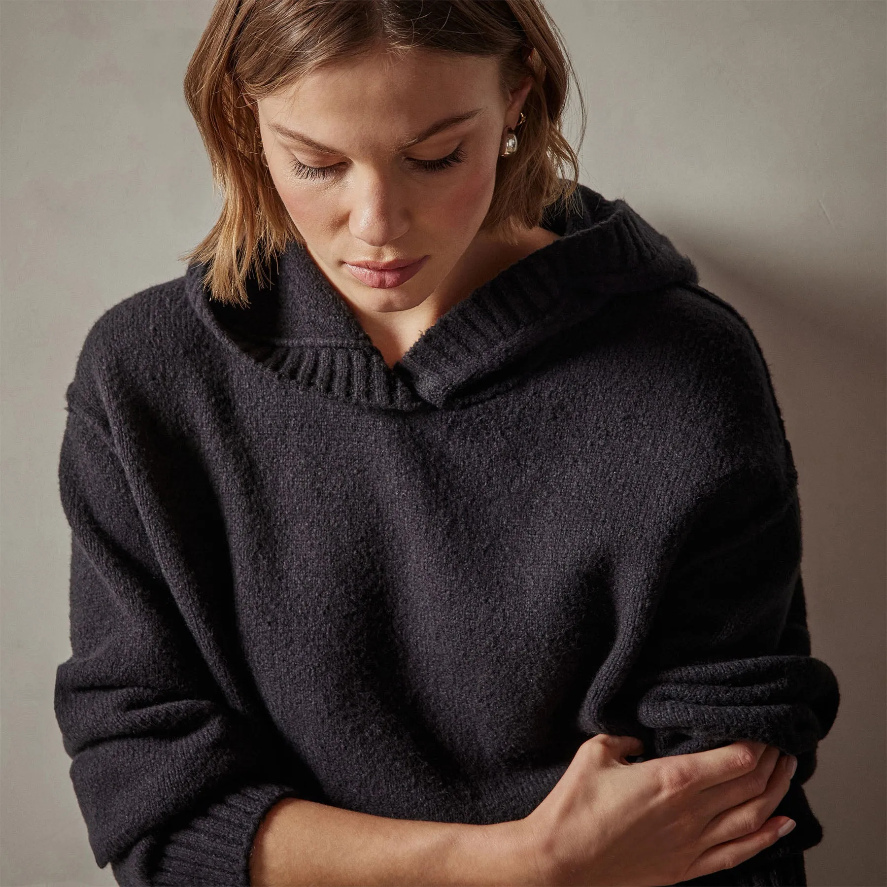 Cotton Cashmere Oversize Hoodie - Black