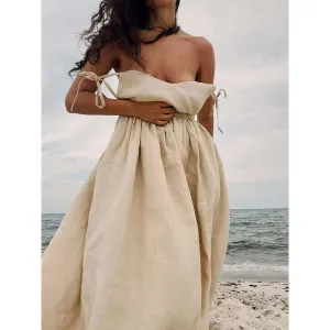 Cotton V-neck Suspender Long Dress