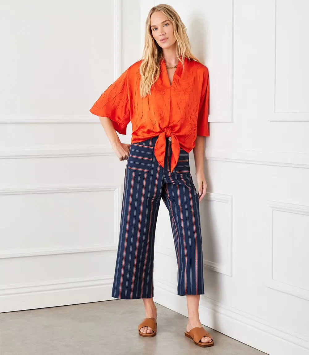 Cropped Navy Stripe Pant