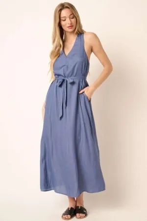 Cross Back Belted Maxi Dress