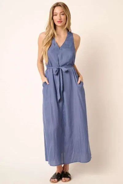Cross Back Belted Maxi Dress