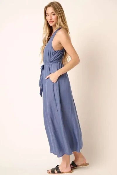 Cross Back Belted Maxi Dress