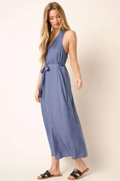 Cross Back Belted Maxi Dress