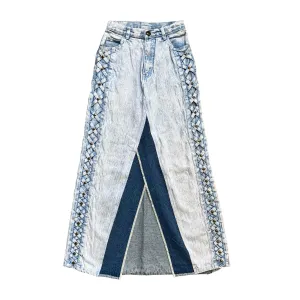 Crossed-sides Acid-Washed Denim Skirt