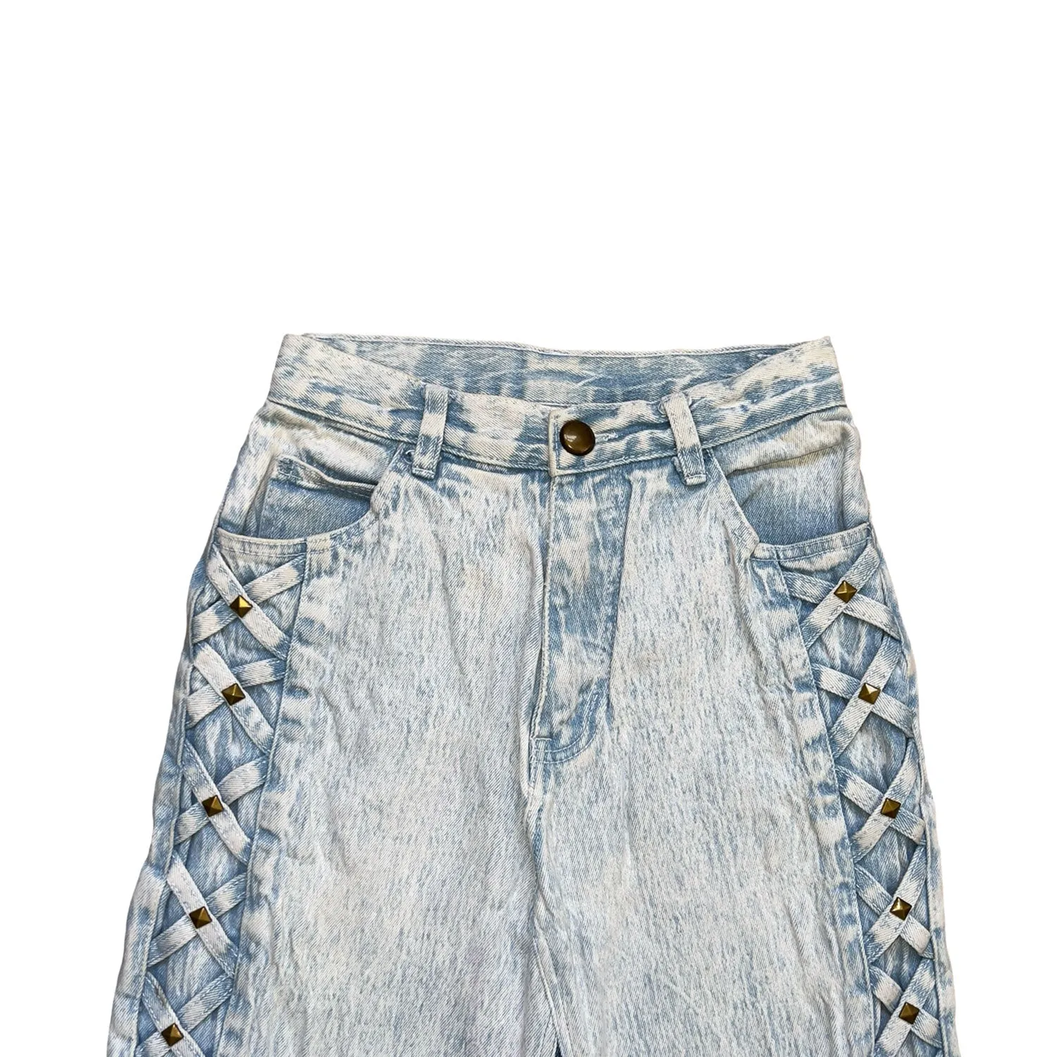 Crossed-sides Acid-Washed Denim Skirt