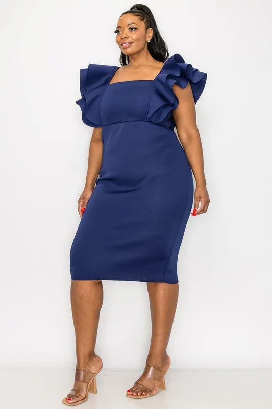 Curvy Fluttered Sleeve BodyCon Dress