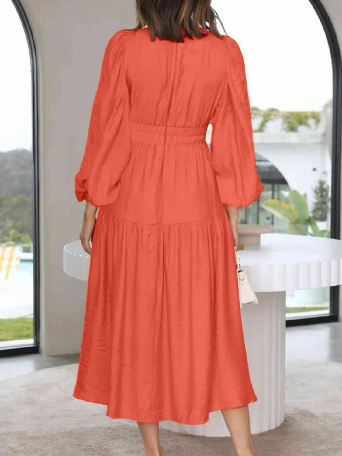 Deep V-Neck Balloon Sleeve Plain Maxi Dress (8 Colors)