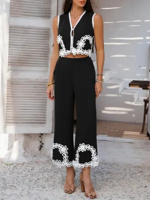 Devine Contrast Cropped Vest and Pants Set