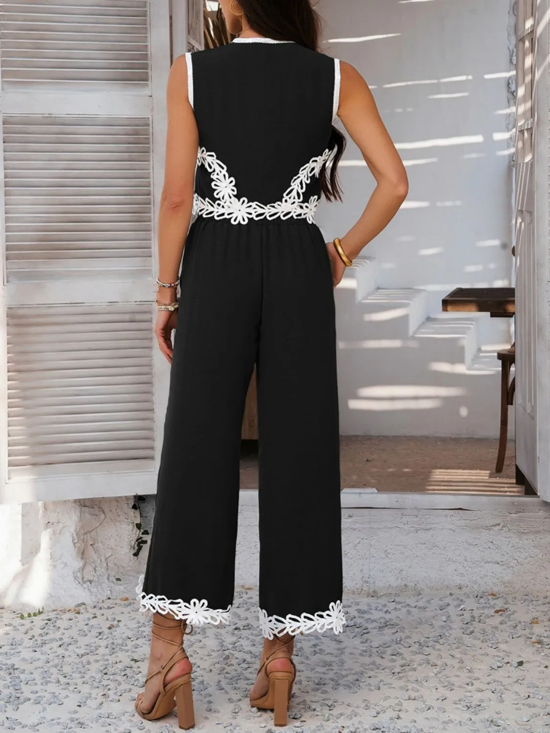 Devine Contrast Cropped Vest and Pants Set