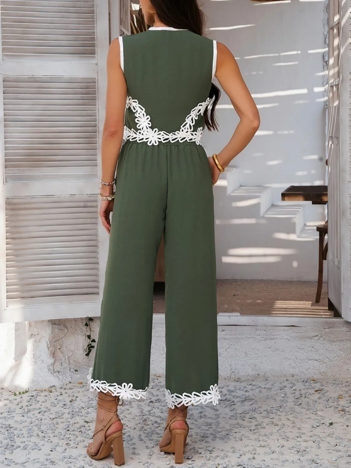 Devine Contrast Cropped Vest and Pants Set