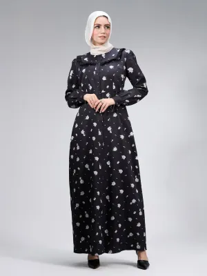 Ebtihal Blossom Modest Crepe Maxi Dress in Black Floral