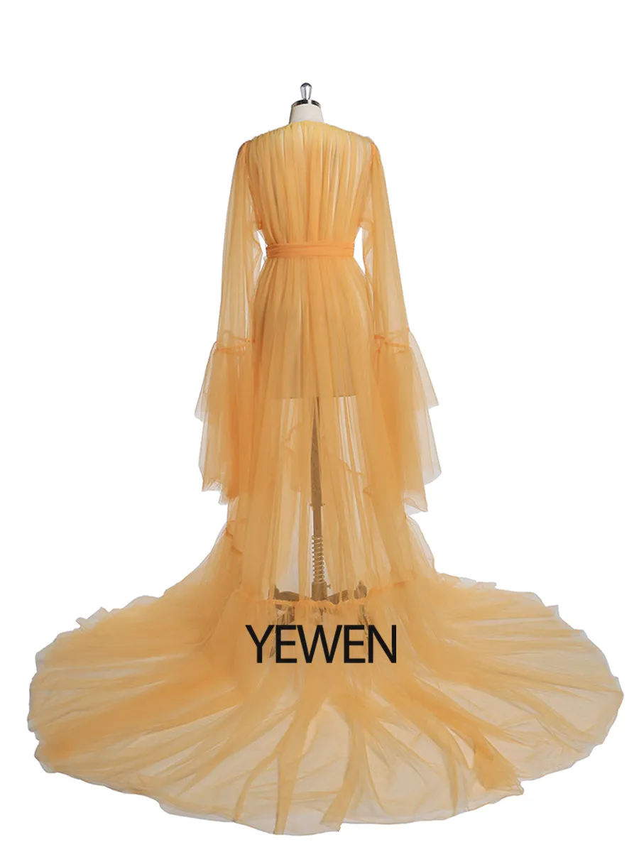 Elegant V Neck Maternity Dress Bell Sleeve Sexy Maxi Dress YW2055