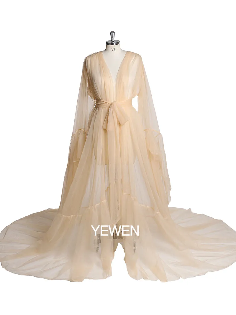 Elegant V Neck Maternity Dress Bell Sleeve Sexy Maxi Dress YW2055