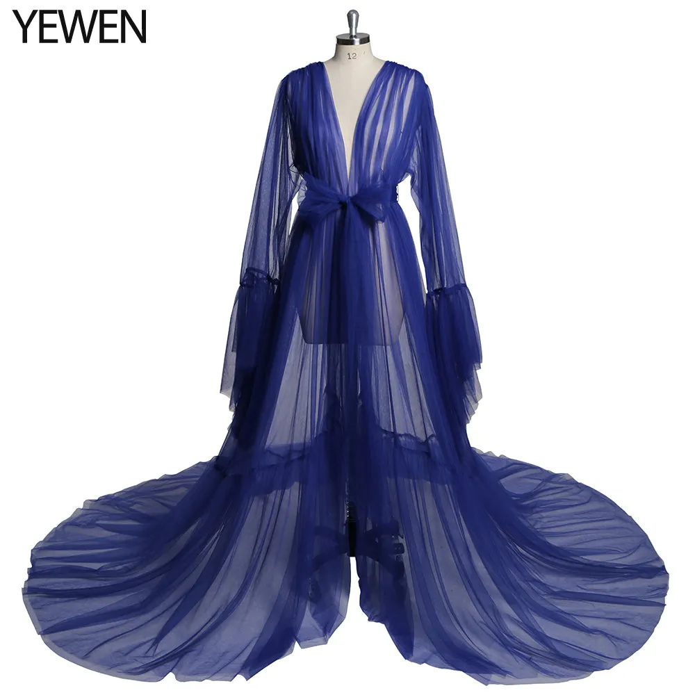 Elegant V Neck Maternity Dress Bell Sleeve Sexy Maxi Dress YW2055