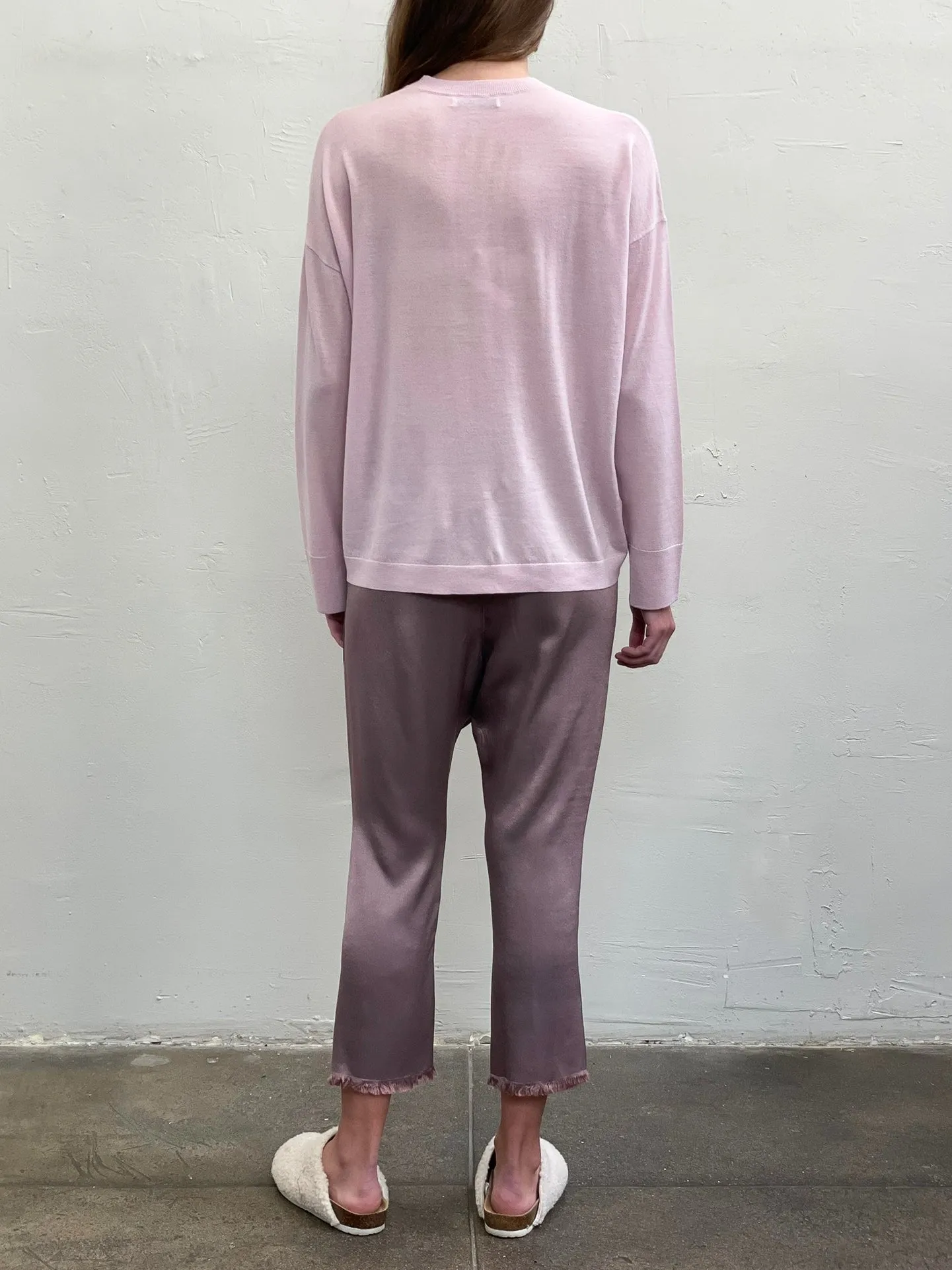 Erika Drop Pant in Vintage Satin - Mulberry