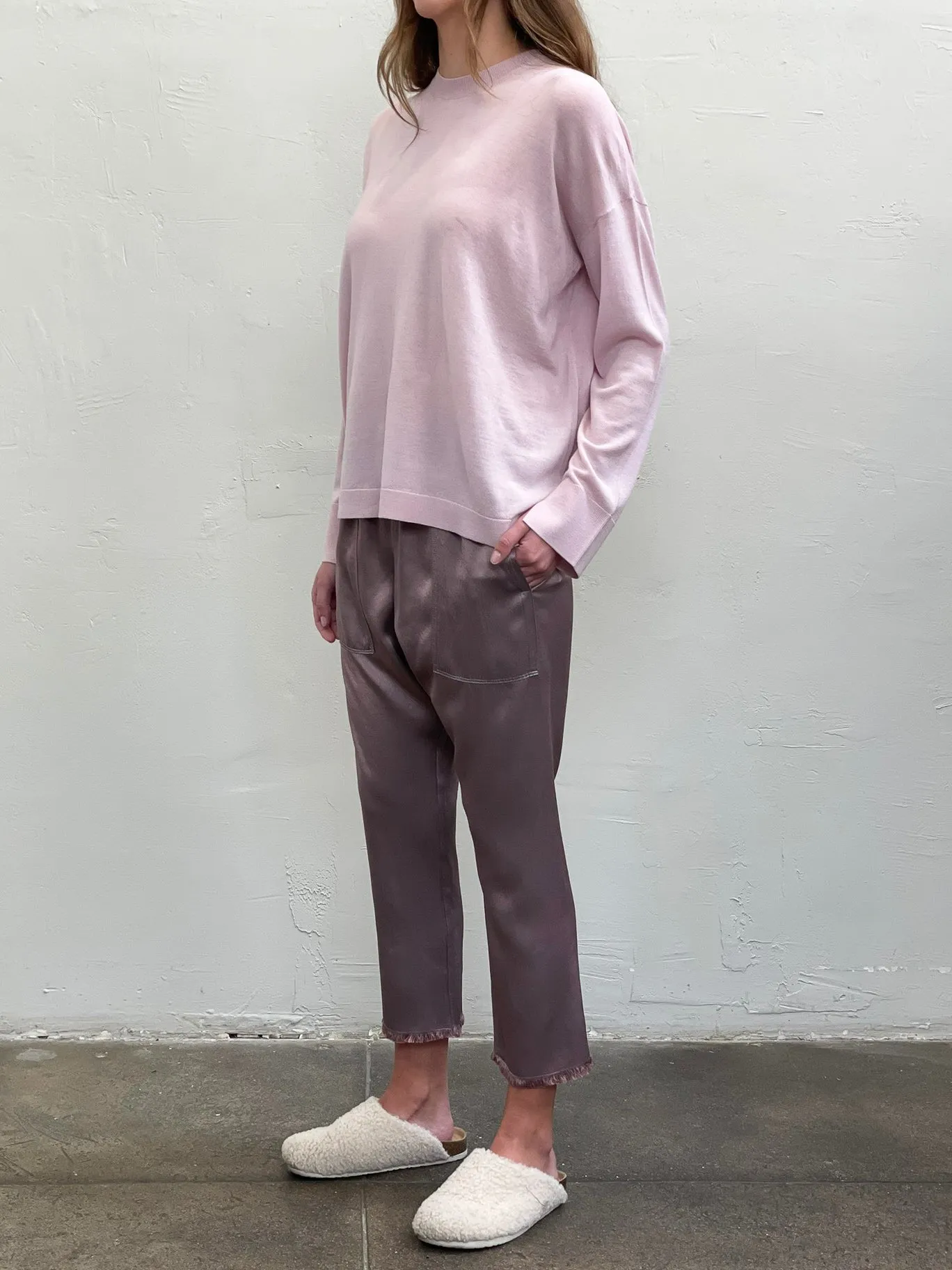 Erika Drop Pant in Vintage Satin - Mulberry