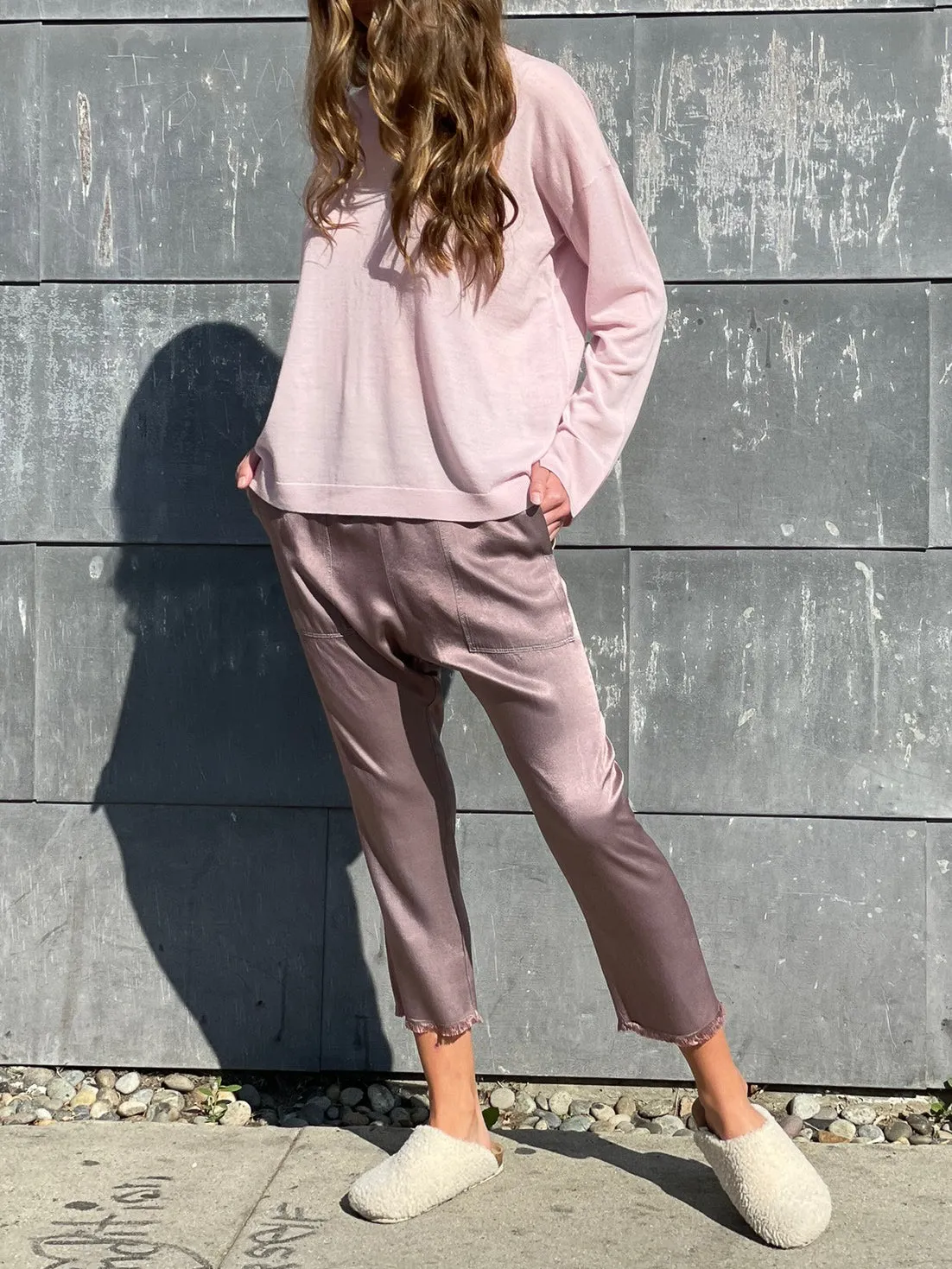 Erika Drop Pant in Vintage Satin - Mulberry