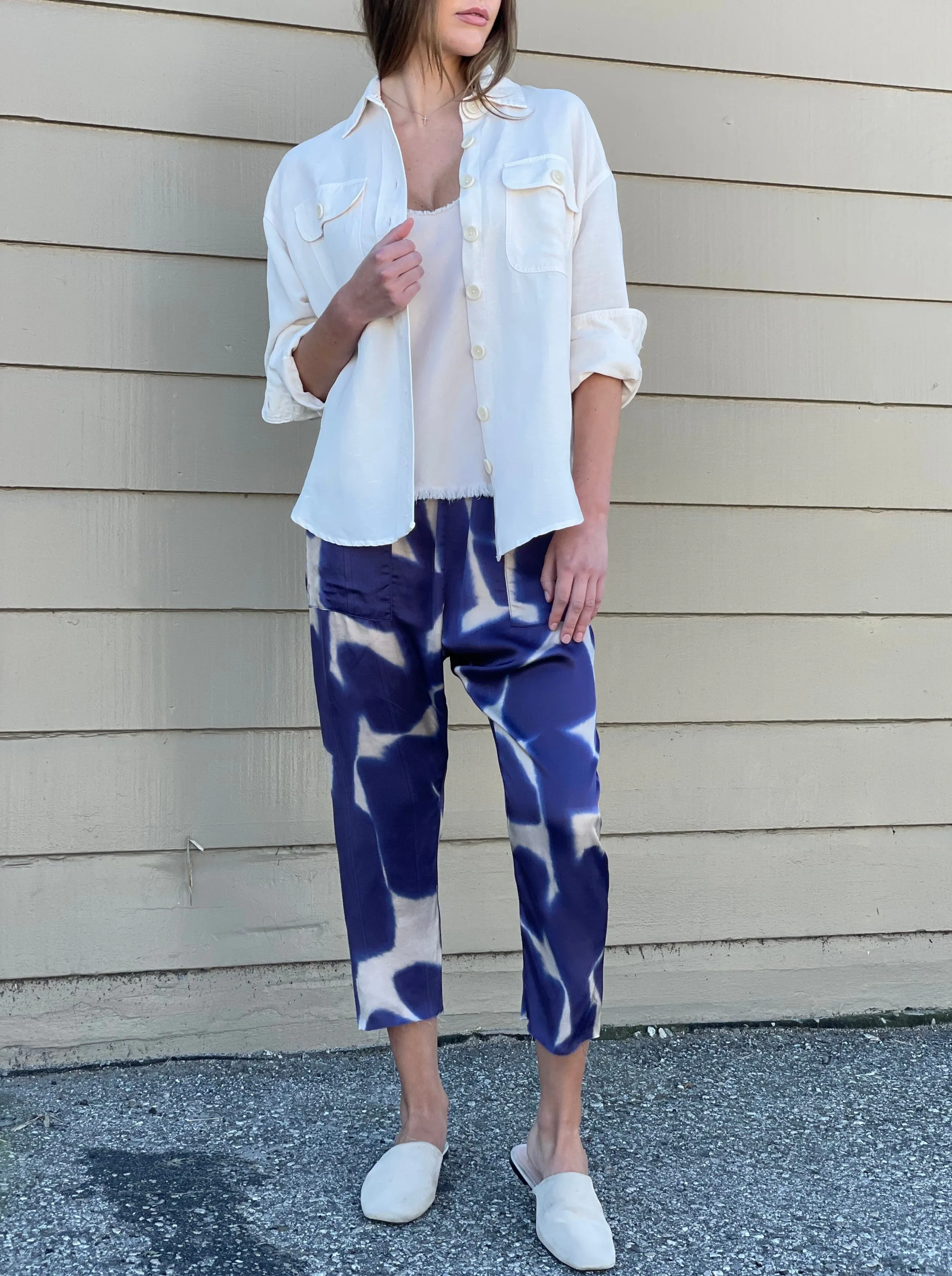 Erika Drop Pant in Vintage Satin - Royal Giraffe *Final Sale*
