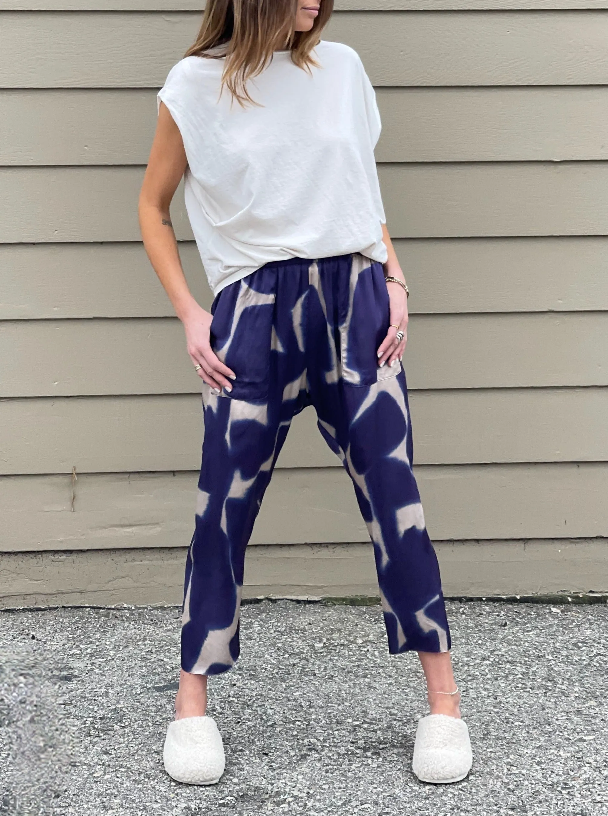 Erika Drop Pant in Vintage Satin - Royal Giraffe *Final Sale*