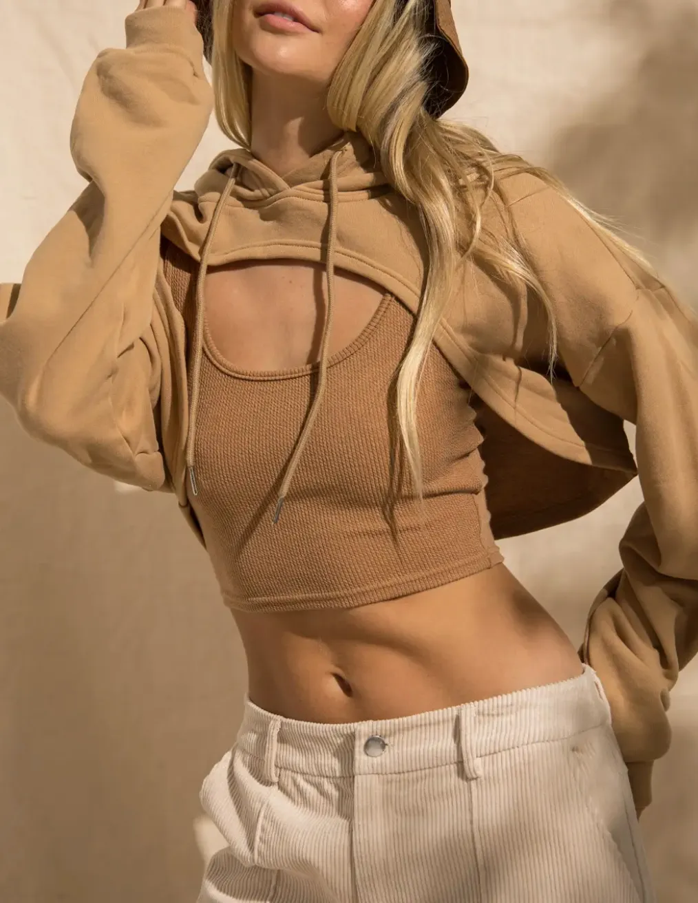 FIONA OPENED-FRONT CROPPED HOODIE SET