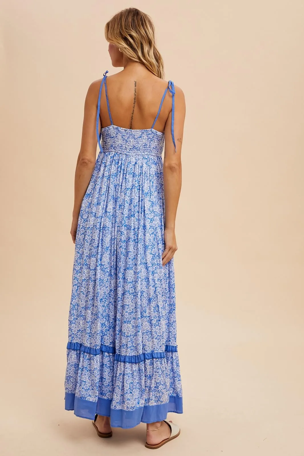 FLORAL CONTRAST MAXI DRESS