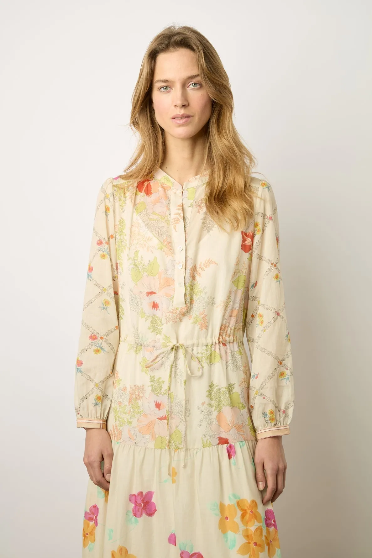 FLORAL PRINT WAISTED MAXI DRESS