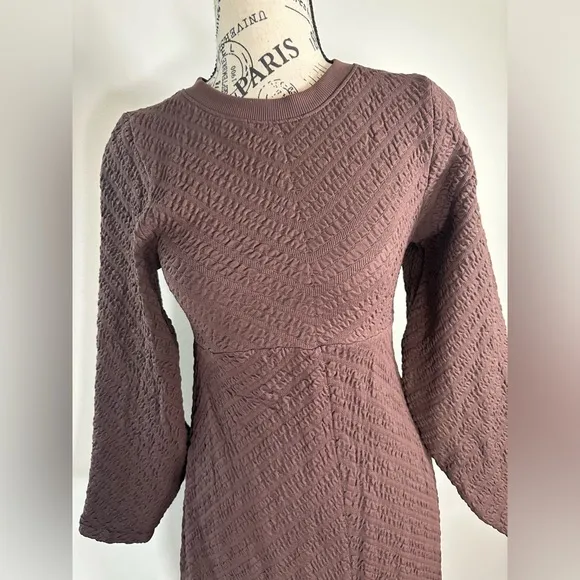 Free People Gabby Seamless Midi Dress Fall Textured Long-Sleeve Open Back  XS S