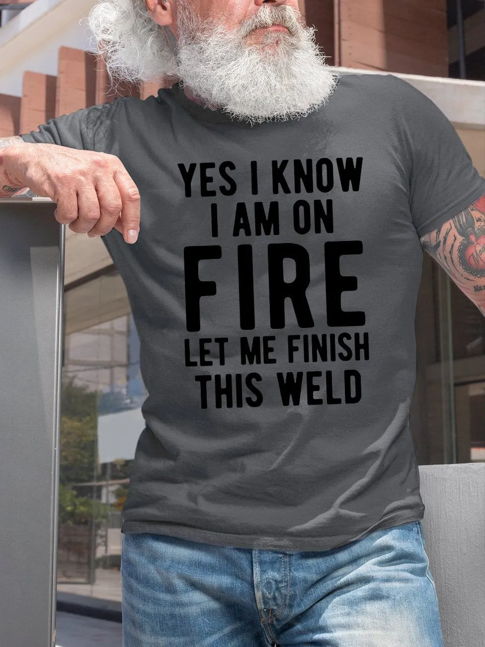 Funny text printed round neck short-sleeved cotton T-shirt