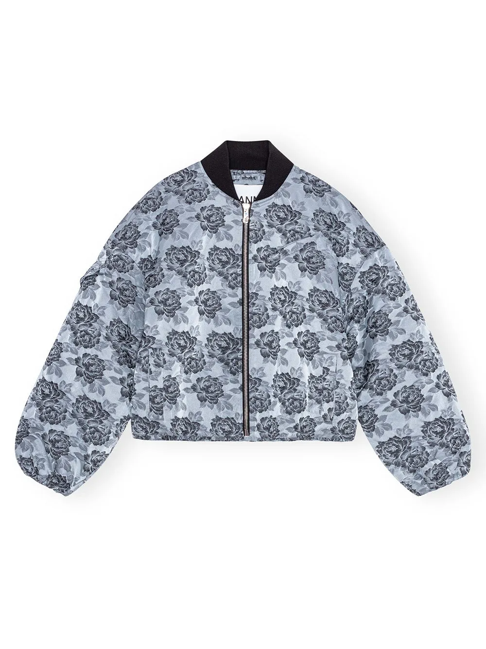 Ganni Botanical Jacquard Short Bomber Jacket in Illusion Blue