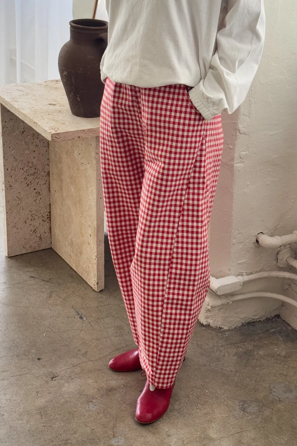 Gingham Arc Pant in Red | Le Bon Shoppe