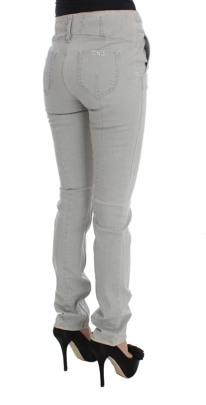 Gray Cotton Blend Super Slim Fit Jeans
