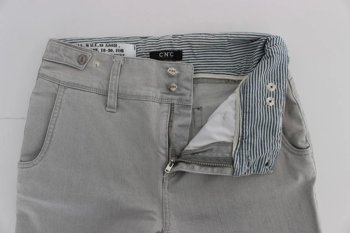 Gray Cotton Blend Super Slim Fit Jeans