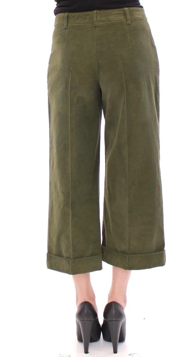 Green Cotton Corduroys Cropped Jeans Pants