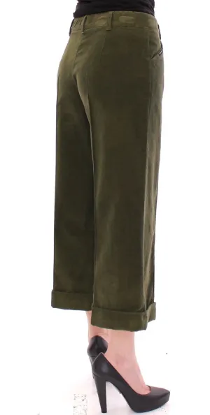 Green Cotton Corduroys Cropped Jeans Pants