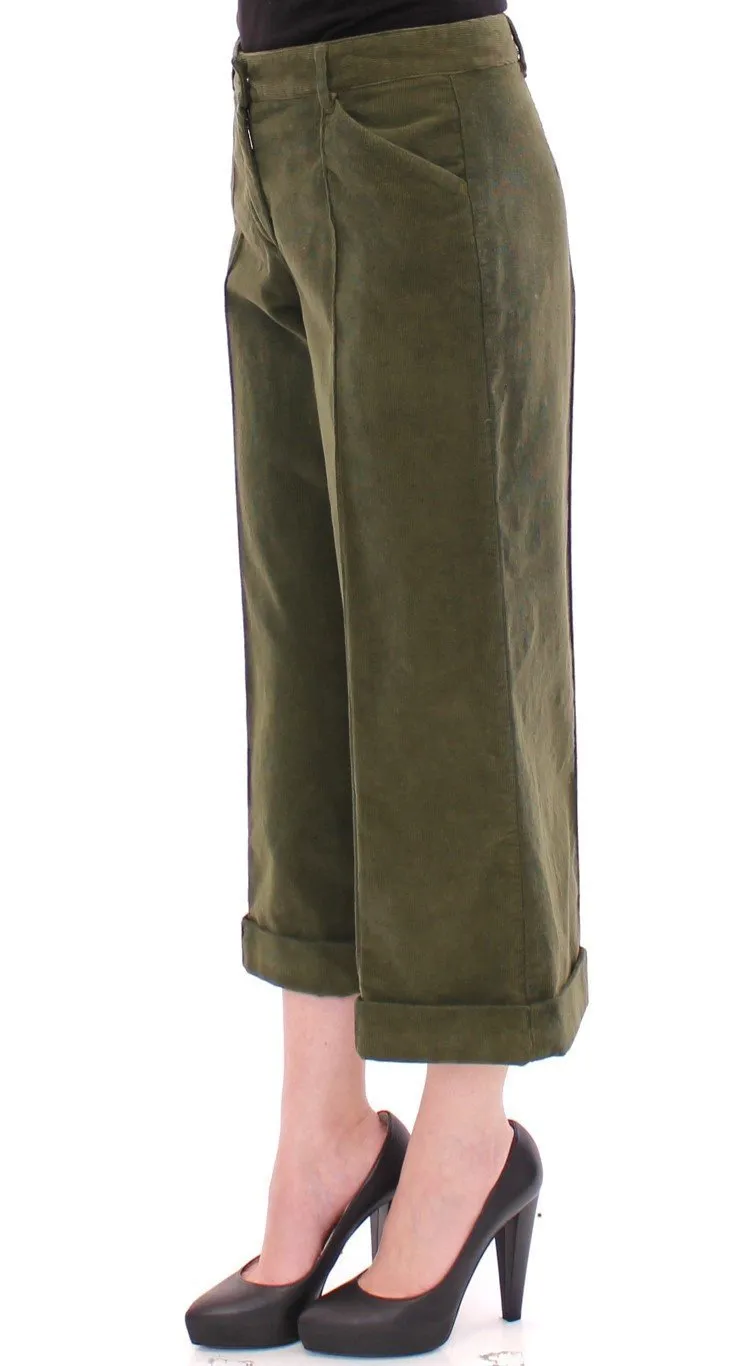 Green Cotton Corduroys Cropped Jeans Pants