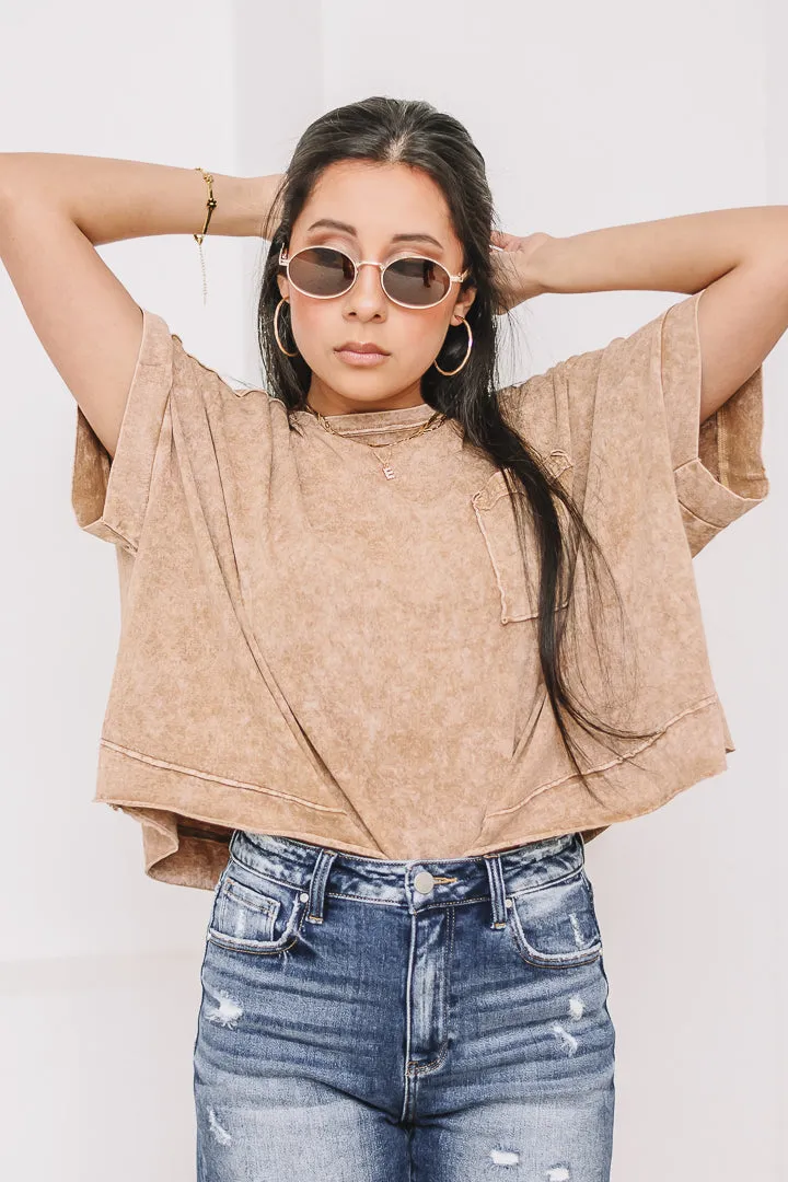 Halo Frost Oversized Crop Tee | Brown