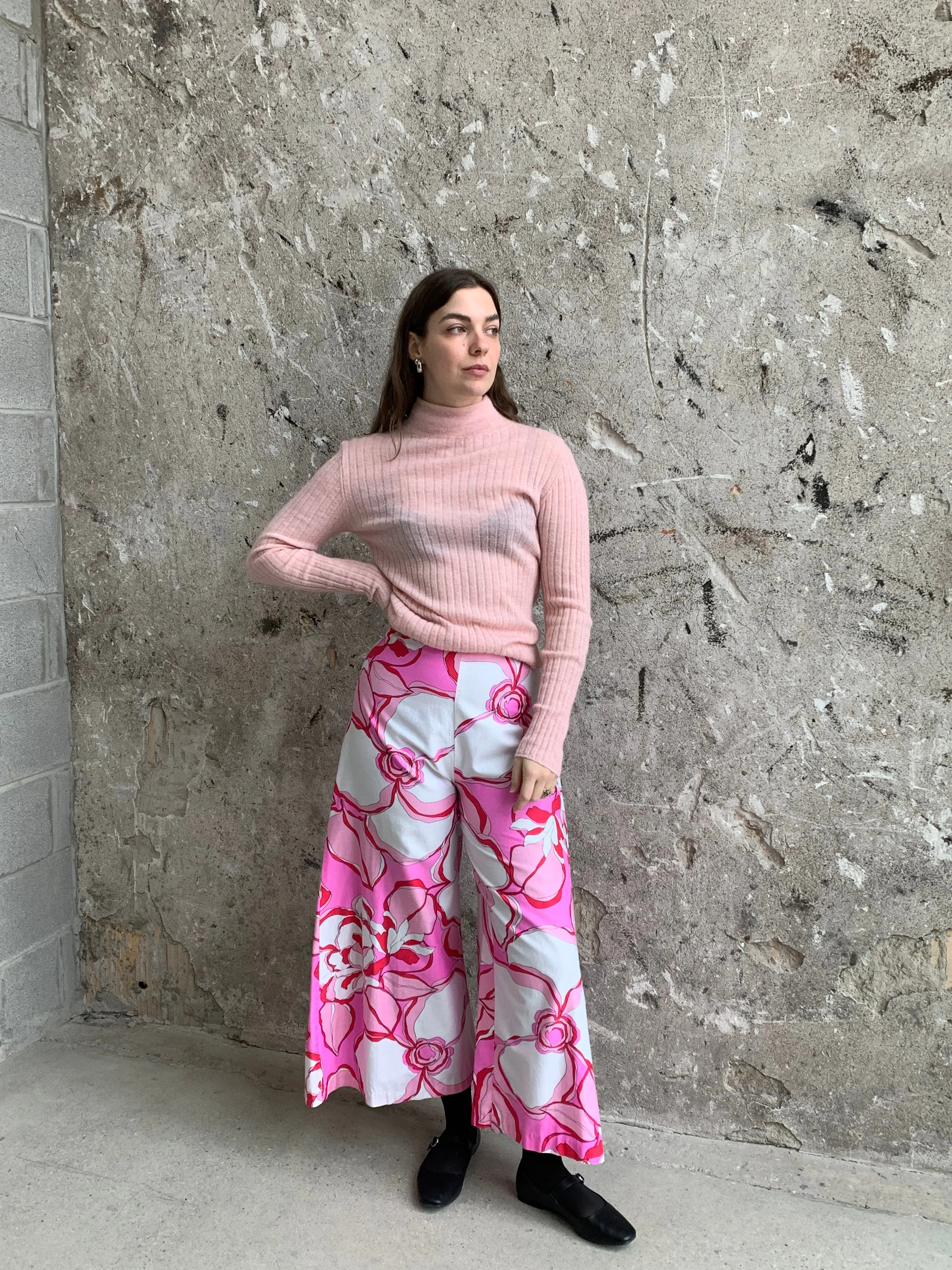 handmade floral wide leg pants