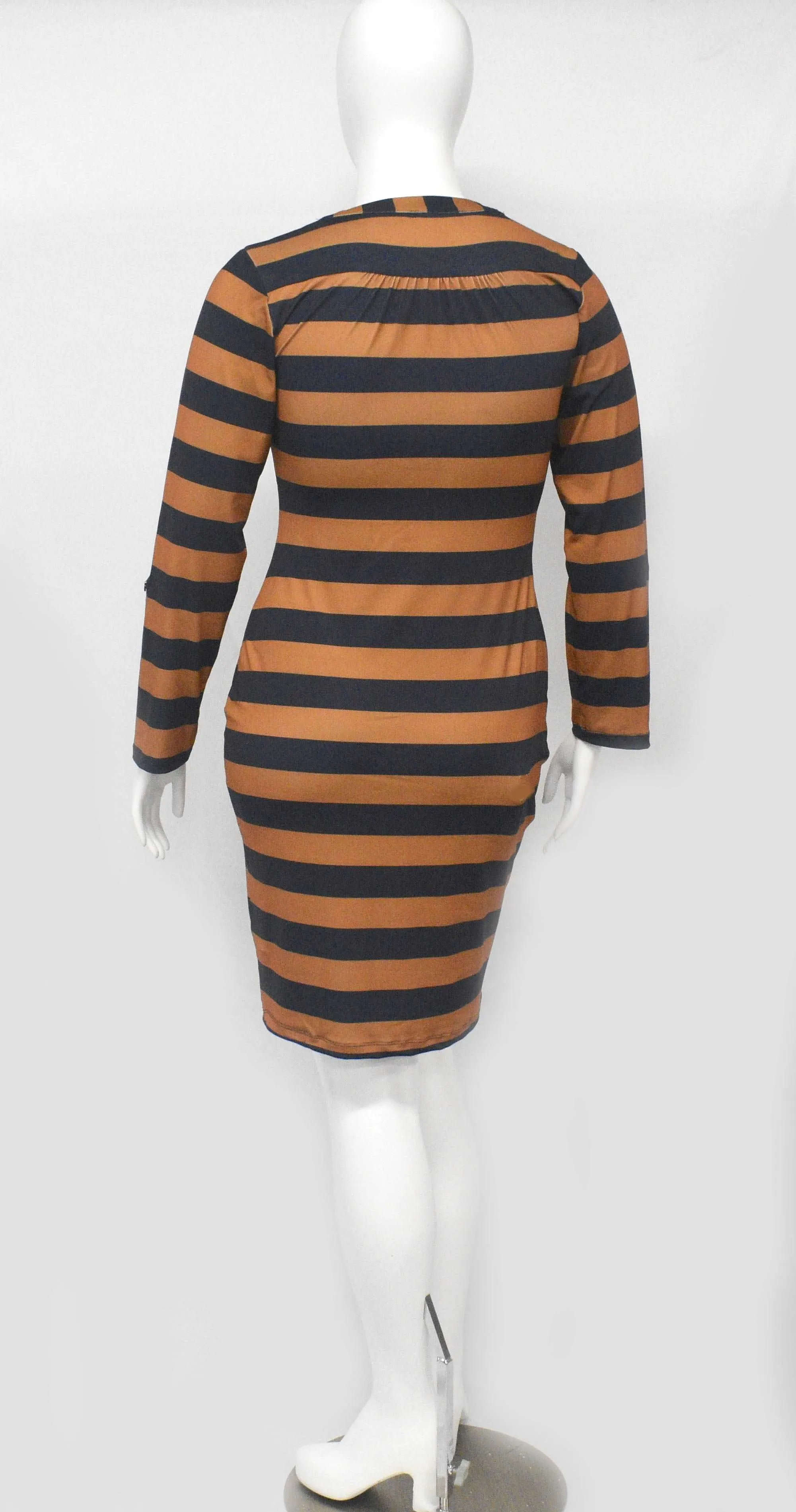Heart Chain Bodycon Brown Black Stripe Dress