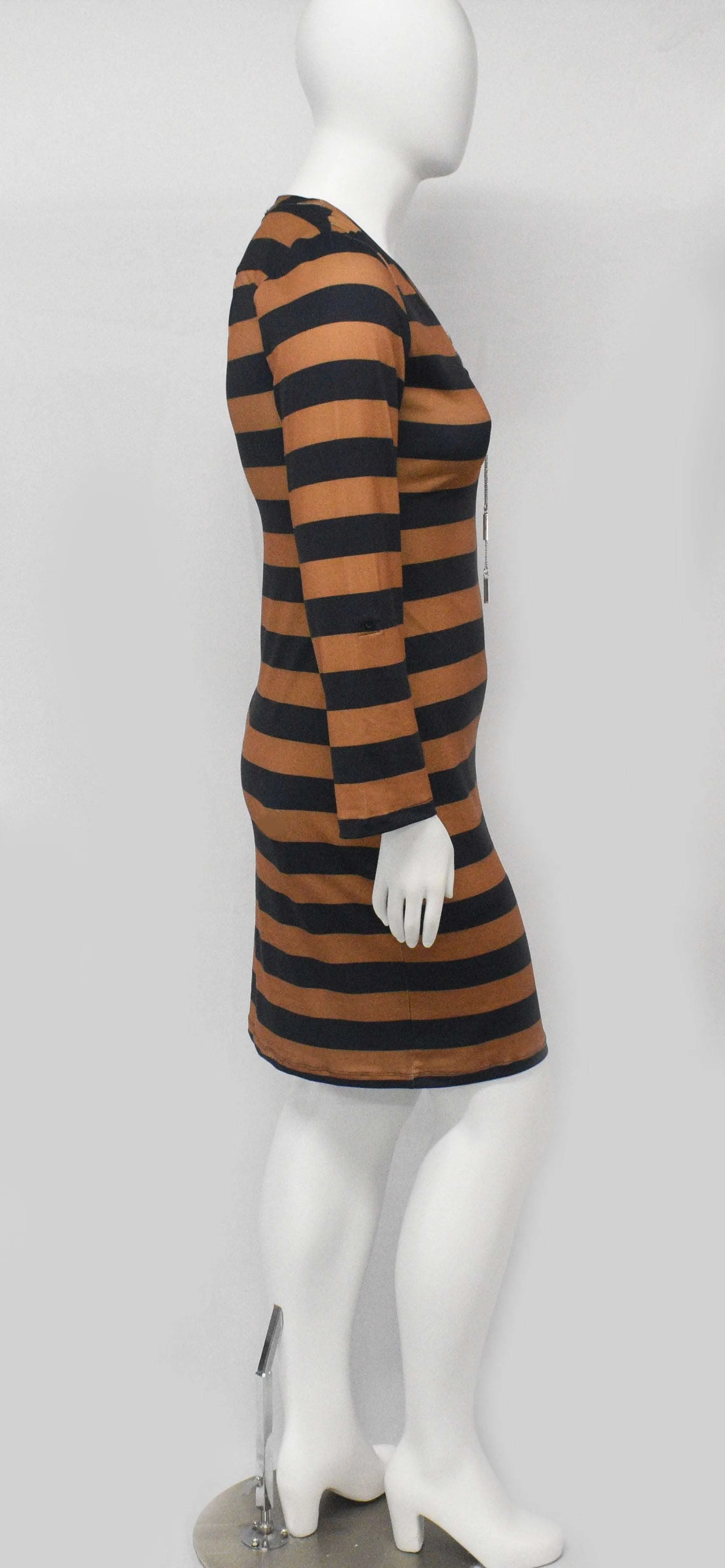 Heart Chain Bodycon Brown Black Stripe Dress