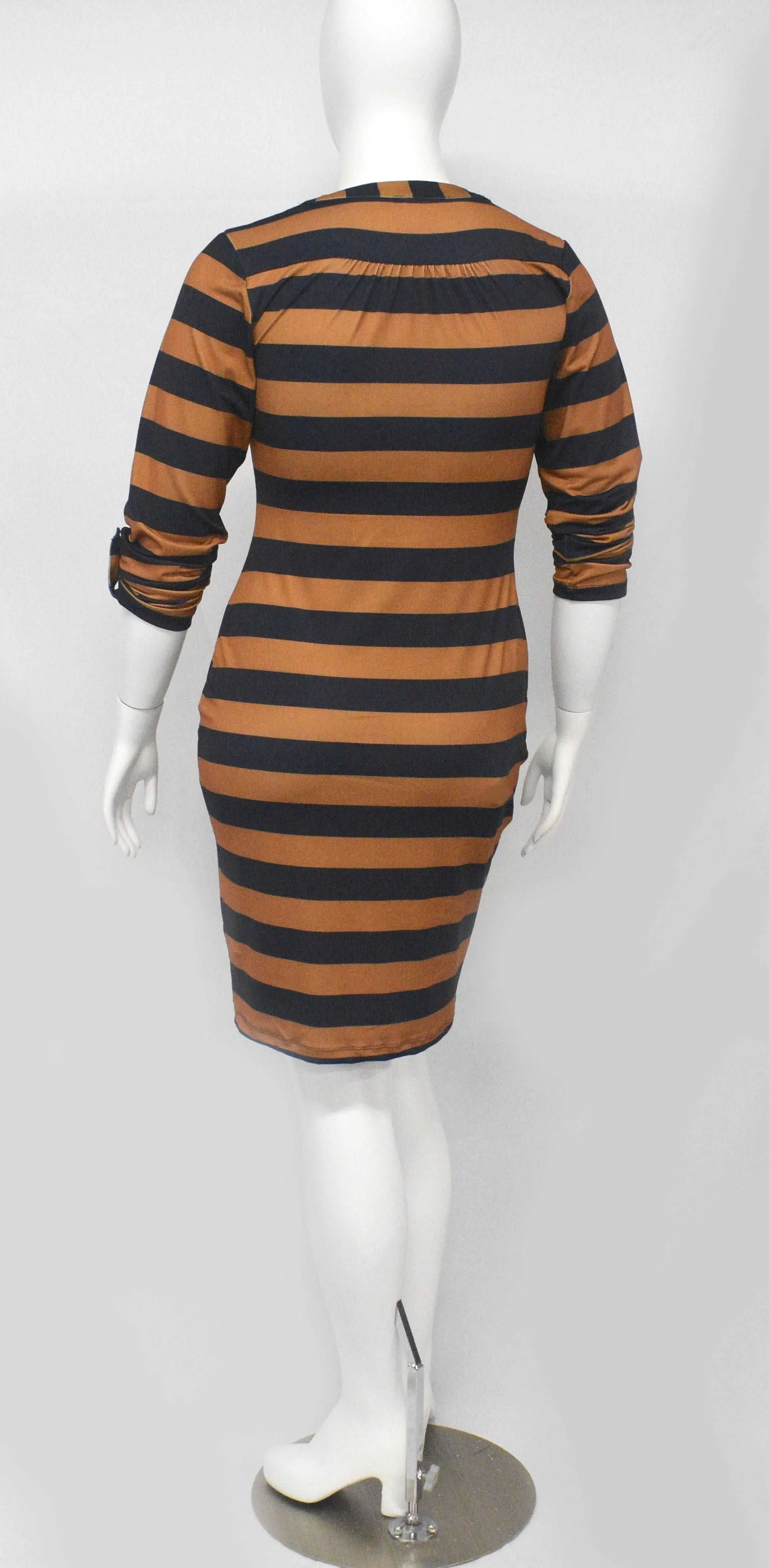 Heart Chain Bodycon Brown Black Stripe Dress
