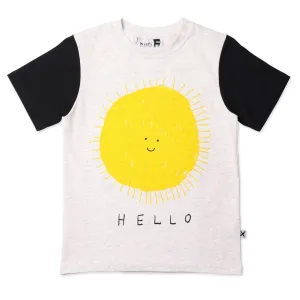 Hello Sun Goodbye Moon Tee- White Marle/Black