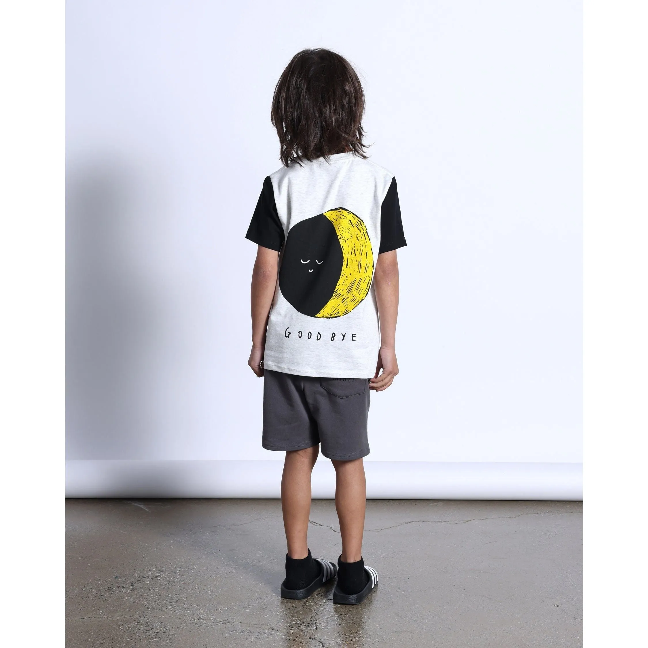 Hello Sun Goodbye Moon Tee- White Marle/Black