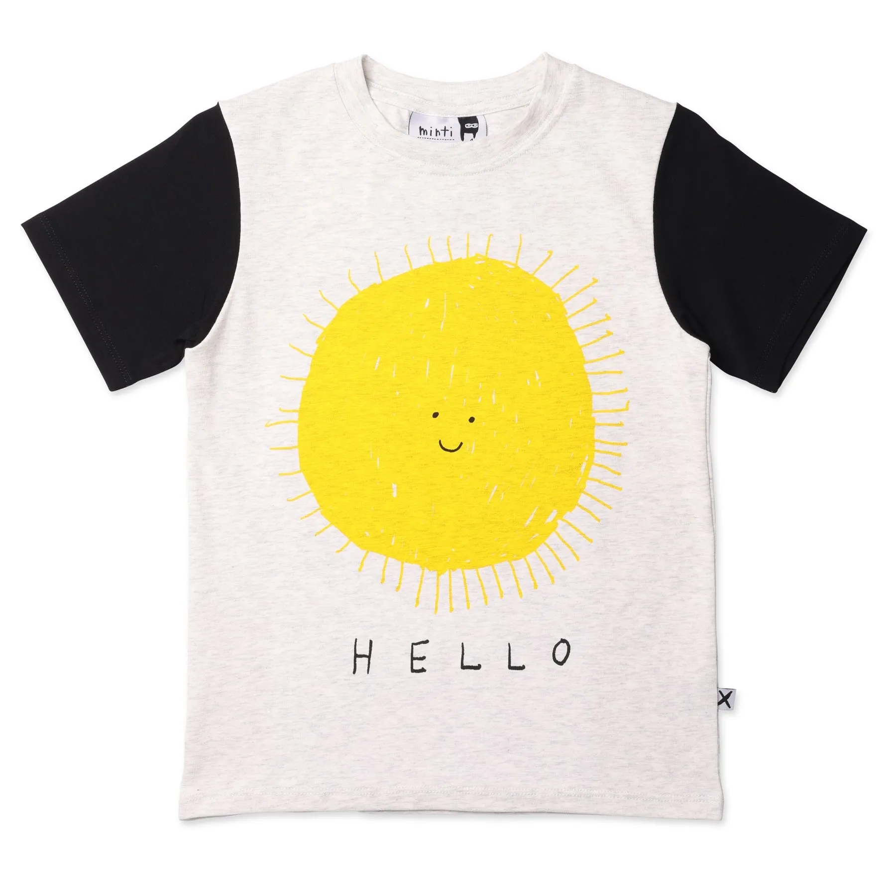 Hello Sun Goodbye Moon Tee- White Marle/Black