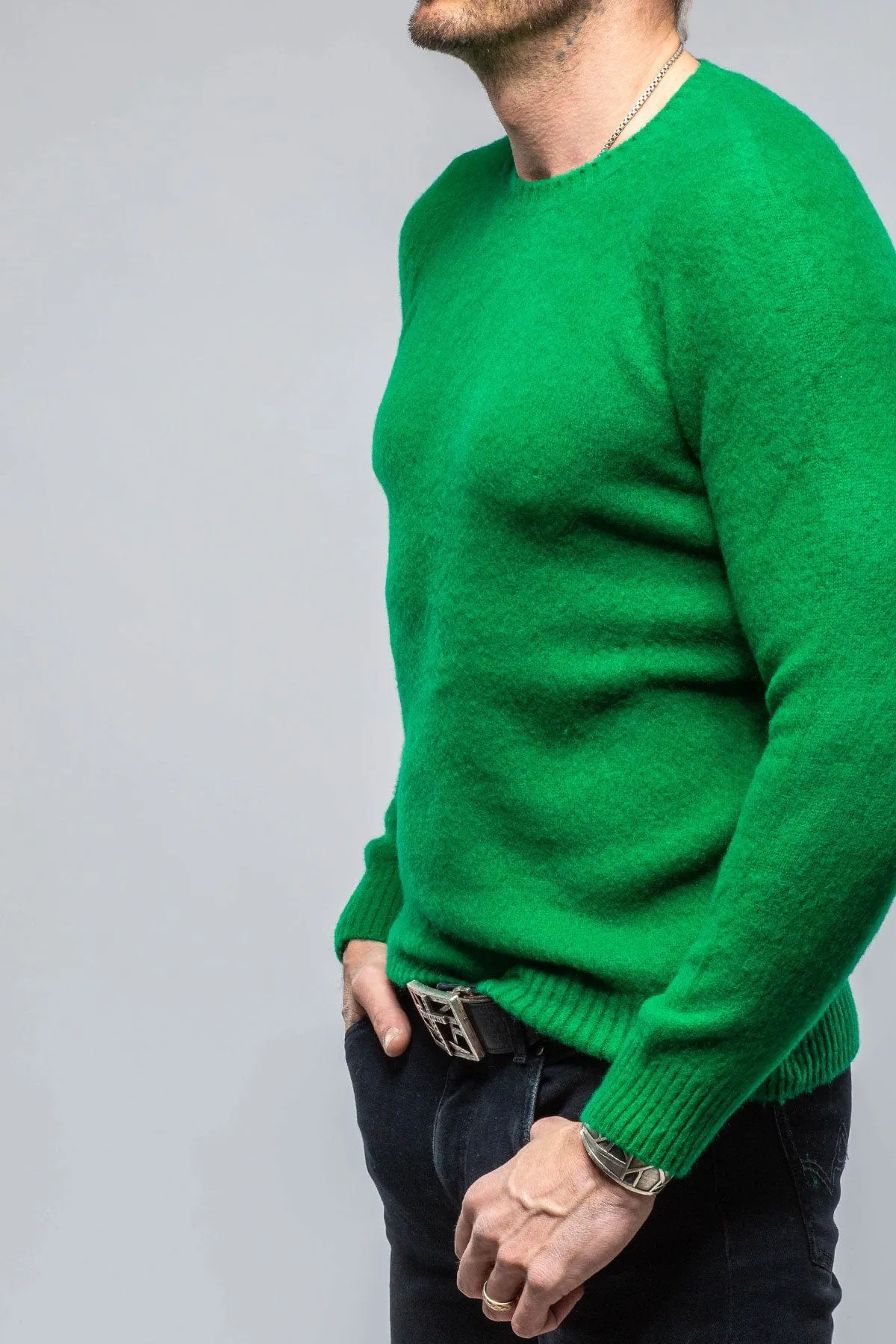 Henry Crew Neck Cashmere Sweater In Apple Green