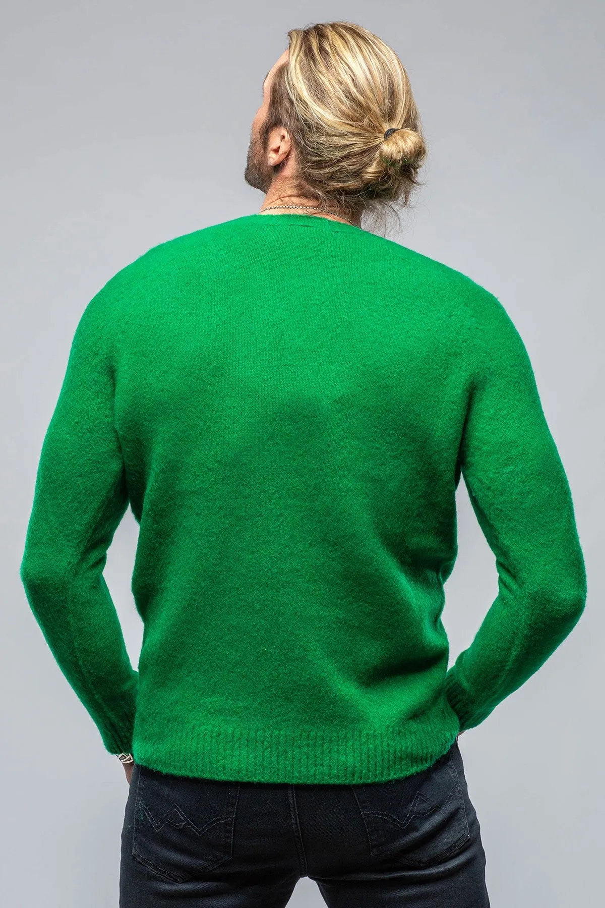 Henry Crew Neck Cashmere Sweater In Apple Green