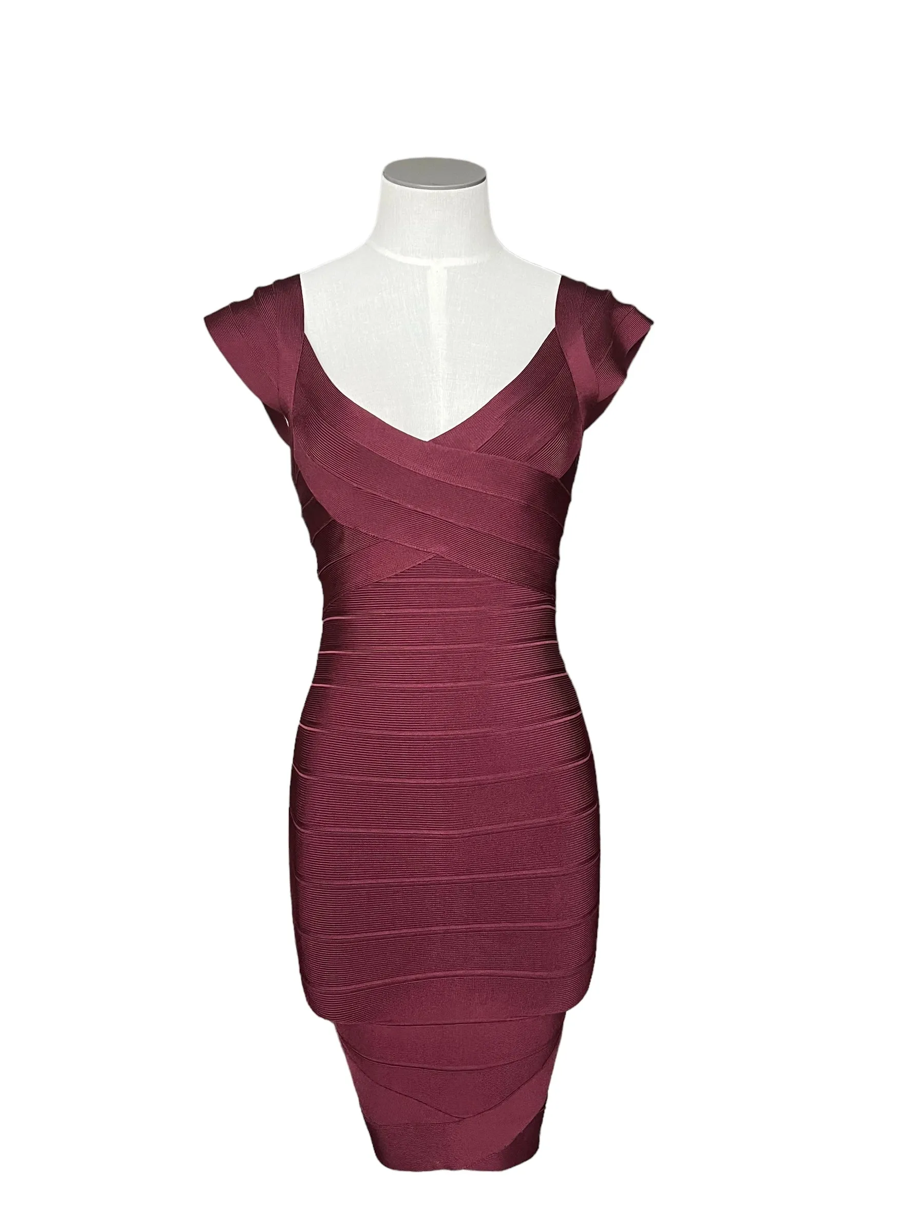 Herve Leger Size S Nannette Burgundy Bandage Dress